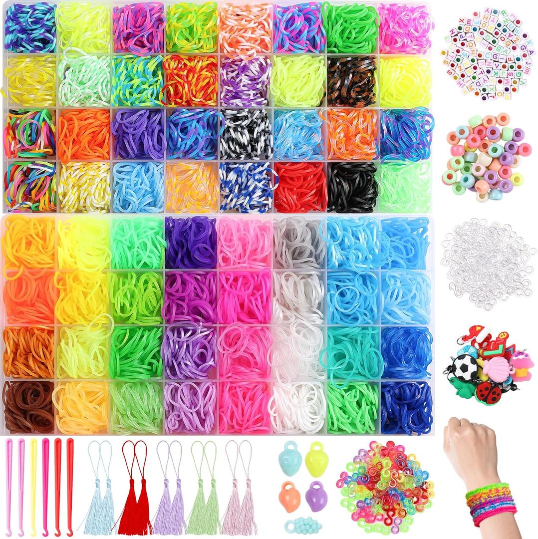 XKDOUS 64 Colors Rubber Band Bracelet Kit, Bracelet Making Kit for Art and Craft, Rubberband Bracelets Kit for Kids Ages 6+, Bands Kit Girls Boys Birthday Gift