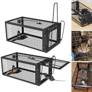 2 Packs Humane Rat Trap Outdoor Mouse Traps Indoor Use, Rodent Chipmunk Traps for Small Live Animal Catch and Release - Black