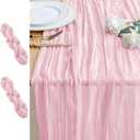 2PCS Table Runner Cheesecloth 10FT Blushing Pink Boho Gauze Cheese Cloth Rustic Sheer Table Runners for Summer Wedding Bridal Baby Shower Party Decoration
