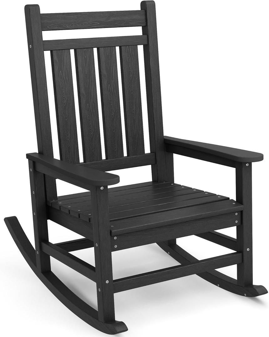 SEWALL HDPE Rocking Chair, Oversized Outdoor Rocking Chair for Adults, Patio Rocking Chairs for Porch, Black (1 pack-oversized)