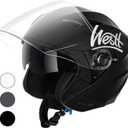 Westt Open Face Helmets with Dual Sun Visor Motorcycle Helmet for Men and Women 3/4 Helmets DOT Approved for Scooter Motorbike Street Jet Series (S (21.65-22.05 in), Black)