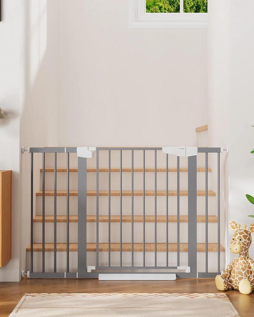 Cumbor 29.7-48" Baby Gate for Stairs, Mom's Choice Awards Winner-Dog Gates for Doorways, Auto Close Safety Pet Gate for Dogs Indoor, Easy Install Pressure Mounted Child Gate with Walk Thru Door, Gray