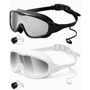 Rantizon Swim Goggles 1 Pack, Wide View Anti Fog  &UV Swimming Goggles for Audlt, No Leaking Swim Glasses for Men Women Kids (Large for Adults, Black)