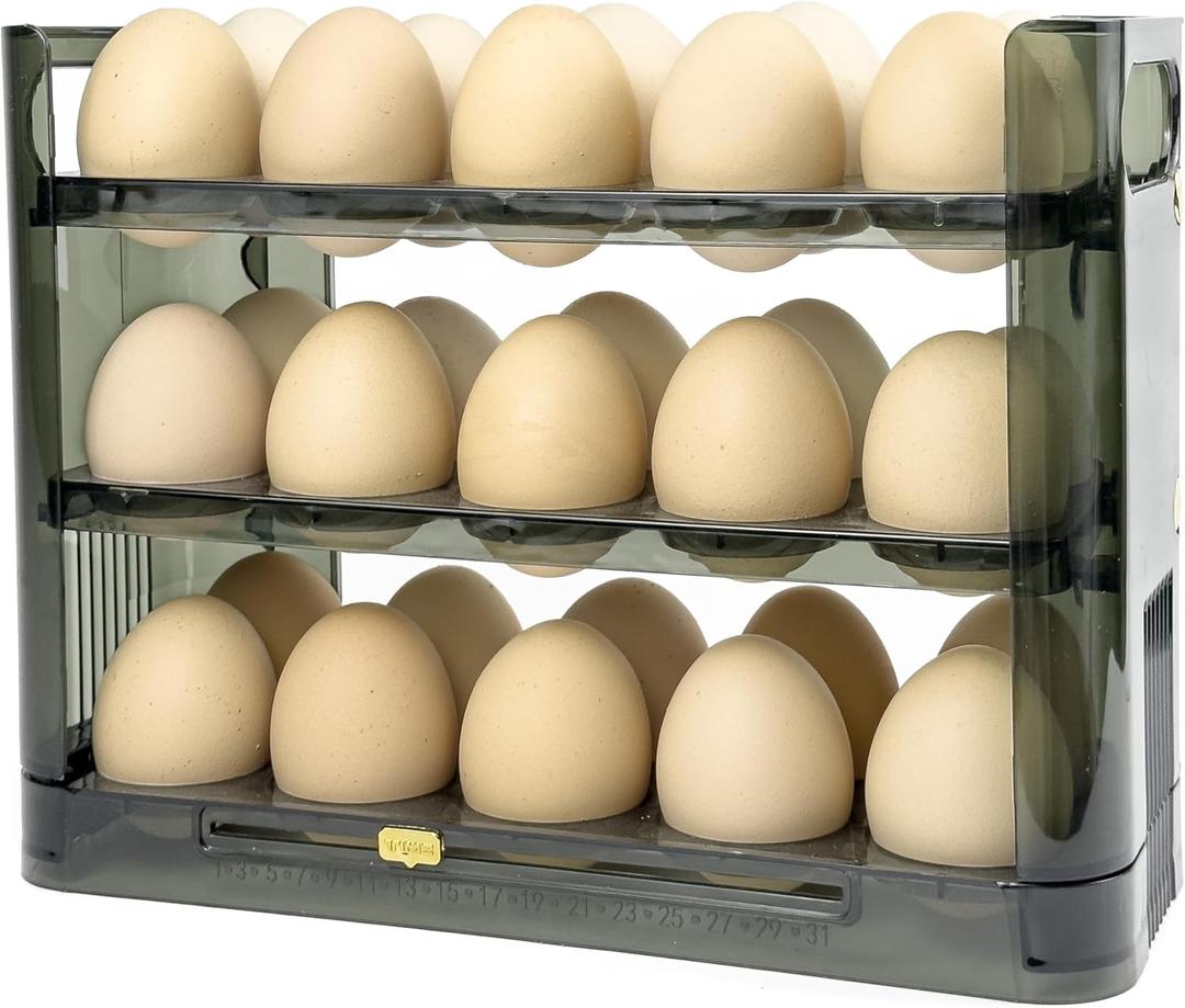 3-Tier Egg Organizer for Refrigerator, PET Egg Storage for Refrigerator 30 Eggs Container for Kitchen Coutertop Green
