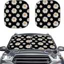 Howilath White Daisy Flowers 2 Piece Heat Insulation Funny Car Sunshades for Windshield Heat Insulation Foldable Sun Shade (White Daisy Flowers - White)