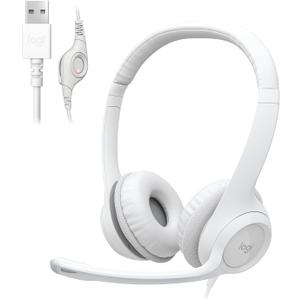 Logitech H390 Wired Headset for PC/Laptop, Stereo Headphones with Noise Cancelling Microphone, USB-A, In-Line Controls, Works with Chromebook - Off White