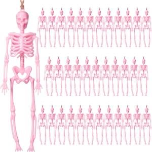 Roowest 36 Pcs Mini Skeleton Figurines Bulk, 6.7" Pink Halloween Skeletons Decor Small Plastic Hanging Skeletons for Halloween Craft Graveyard Haunted House Accessories Party Decor