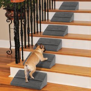 40D Density Foam Dog Ramp with Anti-Slip Bump for Stairs Suits for Small Dogs Cats, Pet Ramp Steps Stairs for Staircase Indoor with Self-Sticky Pads to Fix (6Pack, Gray)