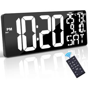 18 Inch Oversized Digital Wall Clock with Remote Control, Auto-Dimming, Temperature, Date/Day of Week, Large Display, Multi-Functional, White