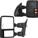 AUTOSAVER88 Towing Mirrors Compatible with 2008-2016 Ford F250 F350 F450 F550 Super Duty Mirror with Smoke Turn Signal Light Power Heated Manual Telescoping Folding Pair Black
