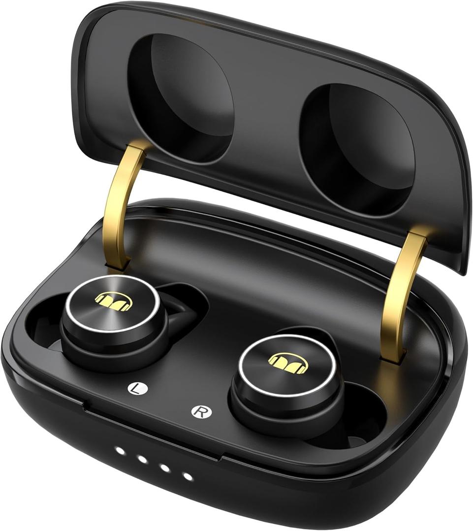 Monster Clarity 101Plus AirLinks Wireless Earbuds, Bluetooth 5.3 in-Ear Headphones with Charging Case, Stereo Earphones Deep Bass Sound, 28H Long Playtime, Water Resistant Design for Sports.