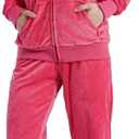 LeeHanTon Womens Velour Suits 2 Piece Track Suits Zipper Hoodie Pant for Running Yoga Jogger Fitness Womens Tracksuits Gym, XL
