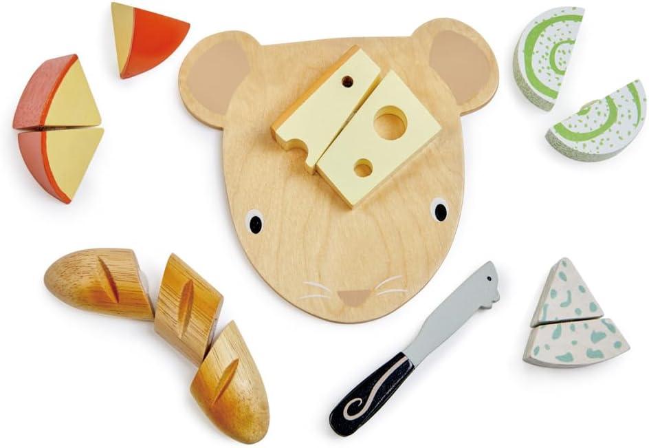 Tender Leaf Toys - Cheese Chopping Board - Wooden Play Food Set with 4 Choppable Cheeses, Baguette, Wood Knife and Illustrated Board - Improves Fine Motor Skills - Develops Social Skills - Age 2+