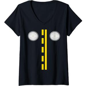 Womens Headlights With Road Markings Funny Halloween Costume V-Neck T-Shirt. Size 2XL