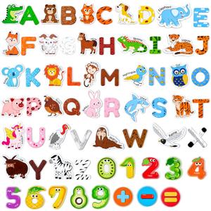 JoyCat Wooden Kids Magnets  26 Cute Animals, Alphabet Uppercase Letters, and 0-9 Numbers, Fridge Magnets for Toddlers, Fun Educational Spelling Learning Gift for Toddlers & Kids