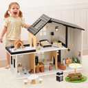 OOOK Wooden Dollhouse, Modern Doll House with 66Pcs Luxurious Furniture Accessories, Including Dolls and Pet Sets, Wood Dollhouse Toy for Boys and Girls 3+