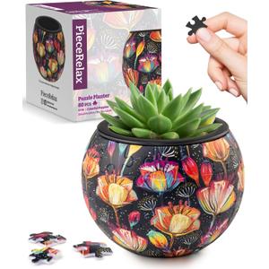 PieceRelax 3D Puzzle Planter 80 Pieces - Flower Pot - Colorful Poppies, Home Decor Flower Pots for Indoor Cactus, Succulents Pots [K1118]