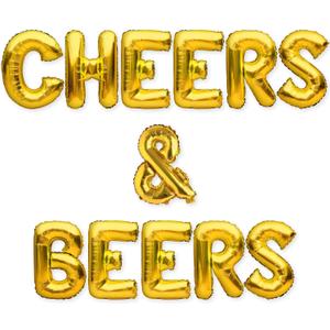 PartyForever CHEERS & BEERS Balloons Banner Gold Birthday Party Decorations Sign