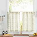 jinchan Boho Kitchen Linen Tier Curtains 30 Inch Bohemian Cafe Curtains Farmhouse Natural Striped Half Window Treatment for Bathroom RV Vintage Small Window Curtains 2 Panels Green on Beige