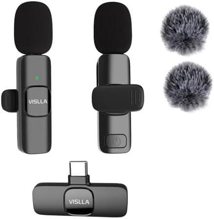 Vislla Wireless Lavalier Microphone for iPhone 15/16/17 Series, iPad and Android Devices, Noise Cancelling,Bluetooth Mini Lapel Microphone for Vlogging/YouTube/Live Streaming/Tiktok/Interview