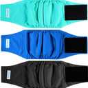 Paw Legend Washable Dog Belly Band Wrap Diapers for Male Dog | High Absorbing Puppy & Doggy Diapers Male (3 Pack, Blue, Aqua, Black, Medium)