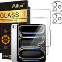 Ailun Screen Protector for iPad Pro 11 inch 2025/2024 [6th/5th Generation, M5/M4] 2 Pack + 2 Pack Camera Lens Protector,Tempered Glass 0.33mm,Face ID & Apple Pencil & Case Compatible [4 Pack]