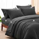 CozyLux Queen Comforter Set Dark Grey Seersucker 7 Pieces Bed in a Bag Queen Comforter Set with Sheets, Dark Gray Luxury Soft Bedding Set with Down Alternative Comforter, Sheets, Pillowcases & Shams