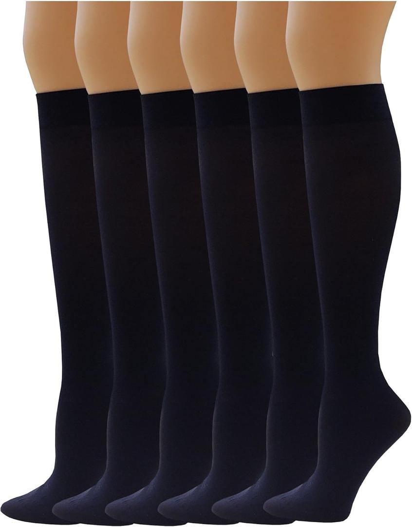 SUMONA 6 Pairs Women Opaque Stretchy Spandex Knee High Trouser Socks (9-11, Navy)
