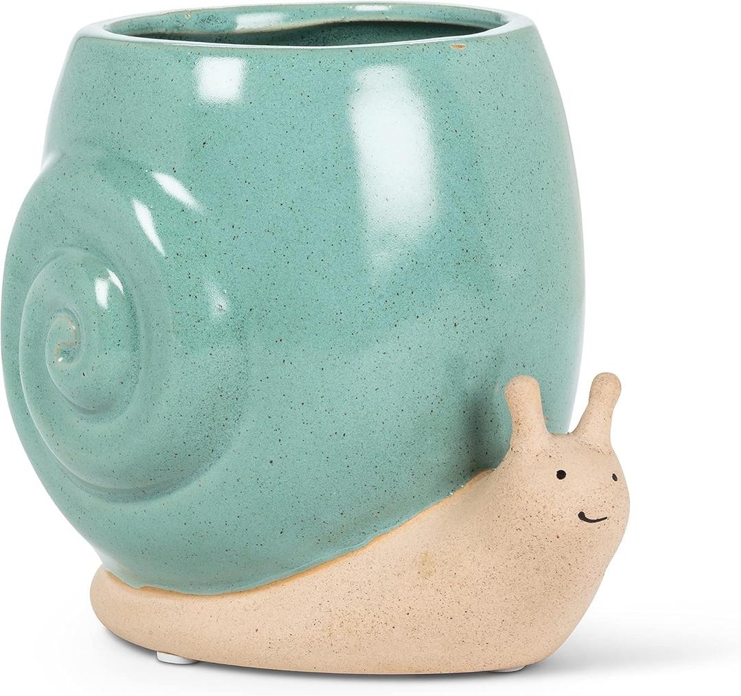 Abbott Collection Stoneware Snail Planter - Small (5" H, 3" Opening)