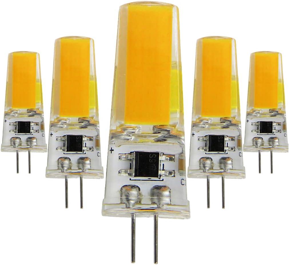 (5-Pack G4 COB LED Light Bulbs Lighting Dimmable, Professional 3W Equivalent to 30W AC 110V-120V, Bi-pin LED T5 Silicone Crystal Chandelier Bulb, 3000K (Warm White)