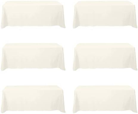 BRILLMAX 6 Pack Ivory Tablecloths for 8 Foot Rectangle Tables 90 x 156 Inch - 8ft Rectangular Bulk Linen Polyester Fabric Washable Cloth Cover for Wedding Reception Banquet Birthday Party