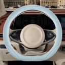 Nappa Leather Blue D Shape Steering Wheel Cover, Advanced Microfiber Leather Non-Slip Breathable Fabric, Warm in Winter and Cool in Summer, Universal 15 inch