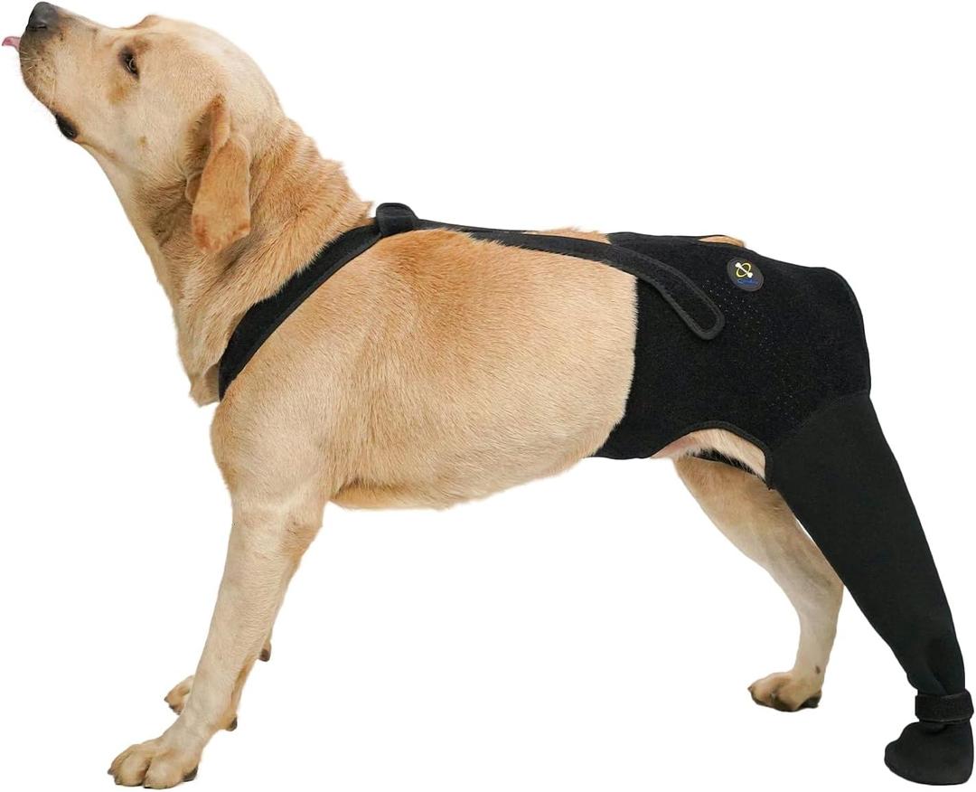 COODEO Dog Rear Leg Recovery Sleeve, Waterproof Hind Leg Sock for Dogs, Anti-Slip Paw Cover, Wear Resistant Protective Sleeve for Hot Spots, Sores & Outdoor Use (Black, L_Left Rear Leg)