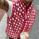 Women Checkered Sherpa Fleece Vest Zip Up Sleeveless Jacket (Medium)