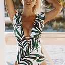 SPORLIKE Women One Piece Swimsuit V-Neck Ruffle Bathing Suit Monokini(Leaves/White,Size S)