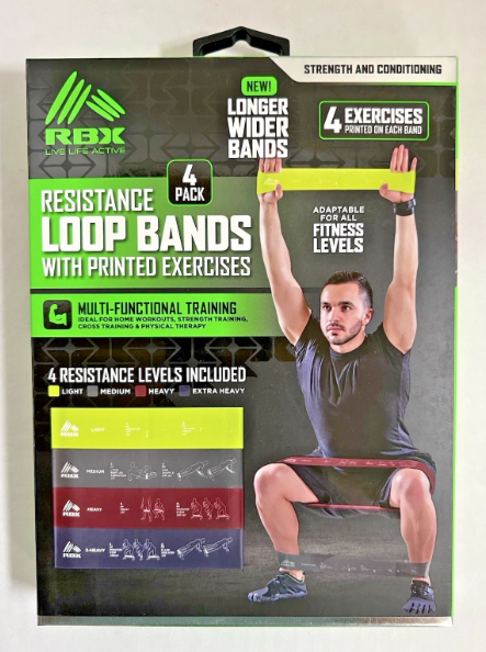 RBX LIVE LIFE ACTIVE LOOPED LATEX RESISTANCE BANDS 4 Pack