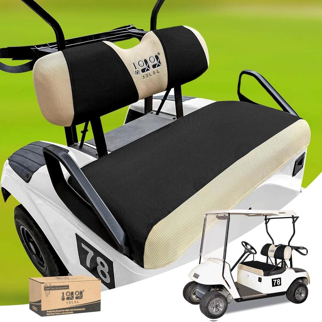 10L0L Golf Cart Seat Covers Kit - Universal Fit for EZGO TXT/RXV Front Seats | Breathable Mesh Fabric | Easy Installation | Black & Beige (No Staples Required) 10L0L Golf Cart Seat Covers Kit - Universal Fit for EZGO TXT/RXV Front Seats | Breathable Mesh Fabric | Easy Installation | Black & Beige (No Staples Required)