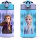 Zak Designs Disney Frozen 2 Kids Water Bottle with Spout Cover and Carrying Loop, Durable Plastic, Leak-Proof Water Bottle Design for Travel (16 oz, 2-Pack, Non-BPA, Elsa & Anna)