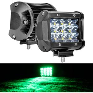 Green Led Light Bar 4-inch 36W Triple Row Spot Light Bar 3600Lm Led Pods Waterproof Off-Road Fog Lights with Bottom Brackets for Trucks Motor ATV UTV SUV Car Off-Road Boat 12V 24V
