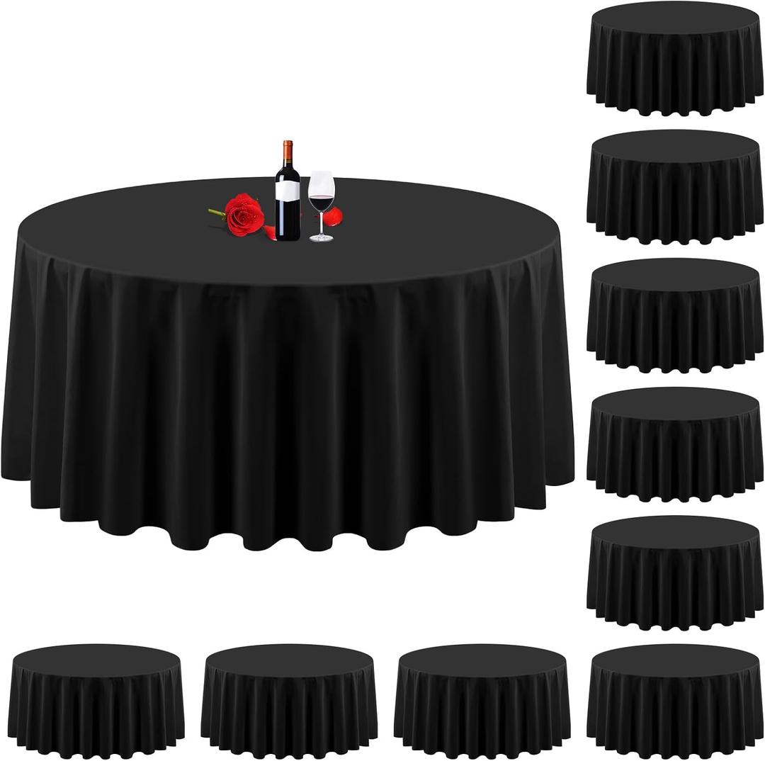 10 Pack Black Round Tablecloth 120 Inch Round Table Cloth Washable Polyester Fabric Bulk Linen Tablecloths Round Table Cover for Parties Wedding Banquet Buffet Dinning