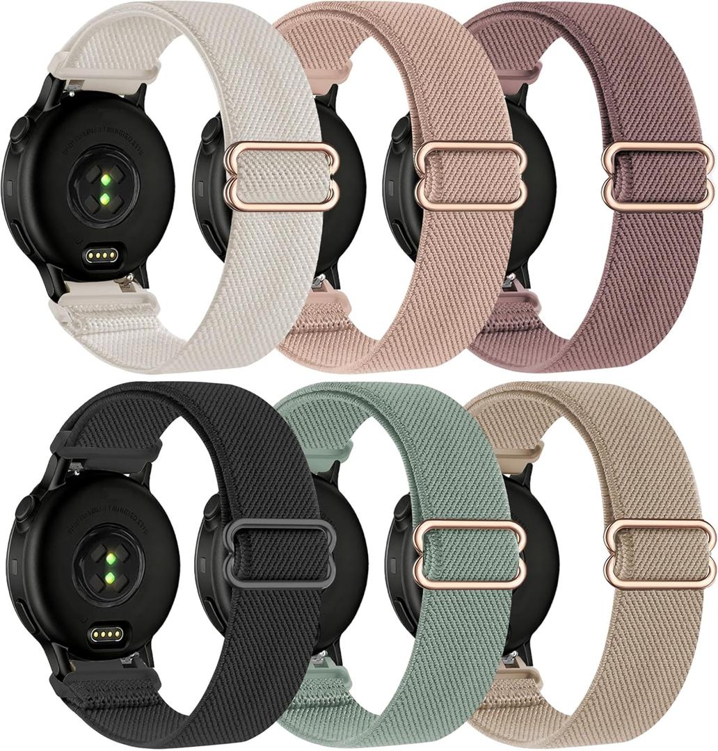 20mm Stretchy Nylon Band Compatible with Garmin Vivoactive 6 Watch Band/5/3/3 Music,6 Pack Soft Breathable Adjustable Sport Strap for Venu Sq/Venu 2 Plus/Forerunner 55/165/245/645/570-42mm
