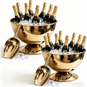 12L Large Stainless Steel Champagne Ice Bucket with Ice Scoop, Mirror Polished Punch Bowl with Detachable Stable Base, Holds Up to 10 Bottles for Parties, Weddings, Banquets and Restaurants
