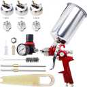 BANG4BUCK High Performance HVLP Gravity Feed Spray Gun with 1.4mm 1.7mm 2.5mm Fluid Tips, 1000cc Aluminum Cup for Auto Paint, Primer, Clear/Top Coat & Touch-Up (Red)