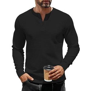 TAFLE Men's Henley Shirts Long Sleeve Casual Waffle T-Shirts Button Pullover Sweaters Tee Shirt Black, XXL