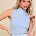 MANGDIUP Women's Mock Turtleneck Long Sleeve Sleeveless Tops Basic Slim T-Shirts Blue S