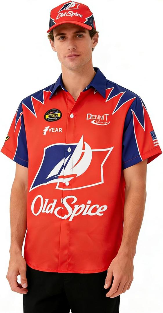 Ricky Bobby Shirt Talladega Nights Costume Racing Button Down Short Sleeve Shirt (XXL)