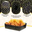 Hushee 50 Pack Party Supplies 5 lb Black and Gold Circle Dot Food Nacho Boats Disposable Polka Dot Snack Trays for Birthday Wedding Bridal Shower Supplies