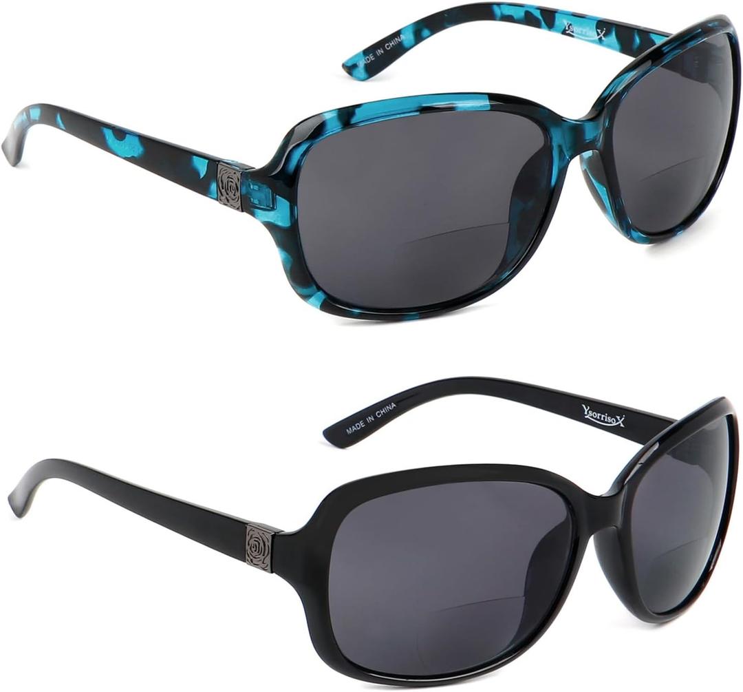 2 Pack Bifocal Reading Sunglasses for Women,Classic Vintage Outdoor UV Protection (1 Black& 1 Blue Tortoise, 2.5, x)