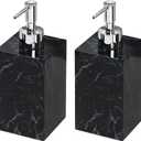 2-Pack Marble Look Resin Soap Dispensers, 16.9 oz Refillable Lotion Pump Bottles for Bathroom, Kitchen, Vanity, Office Sink Countertops  Durable, Moisture-Resistant Home Dcor (Black)