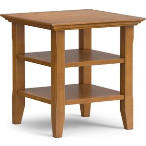 SIMPLIHOME Acadian End Table - 19 inch Wide Solid Wood Square Side Table with 2 Open Shelves in Light Golden Brown, Transitional Nightstand or Shelving Unit for Living Room or Bedroom with Storage